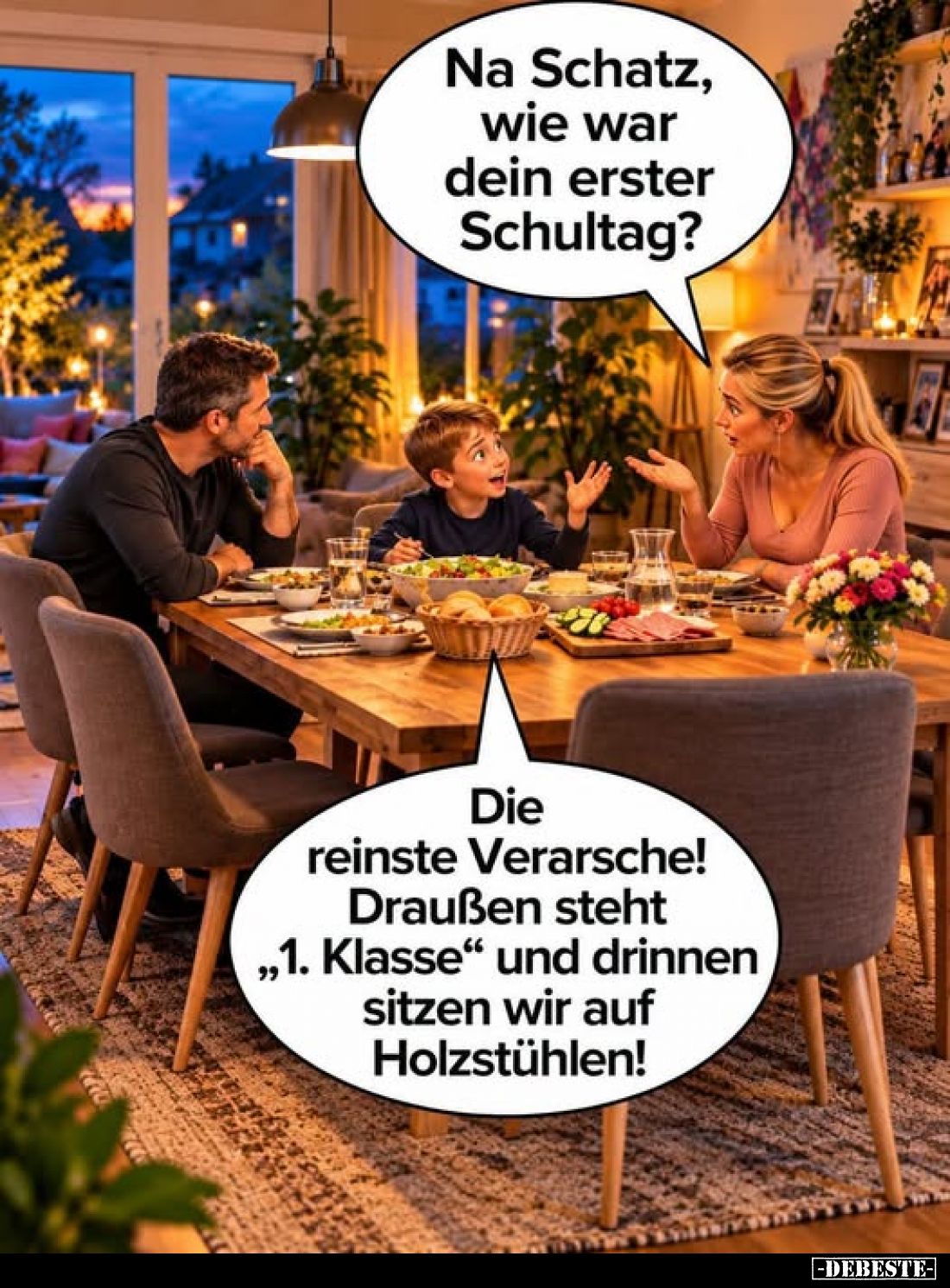 Na Schatz, wie war dein erster Schultag?
-
Die reinste Verarsche! Draußen steht „1. Klasse“ und drinnen sitzen wir auf Holz...