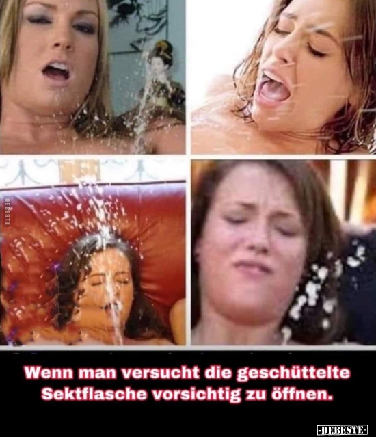 Wenn man versucht die geschüttelte Sektflasche vorsichtig.. - Lustige Bilder | DEBESTE.de