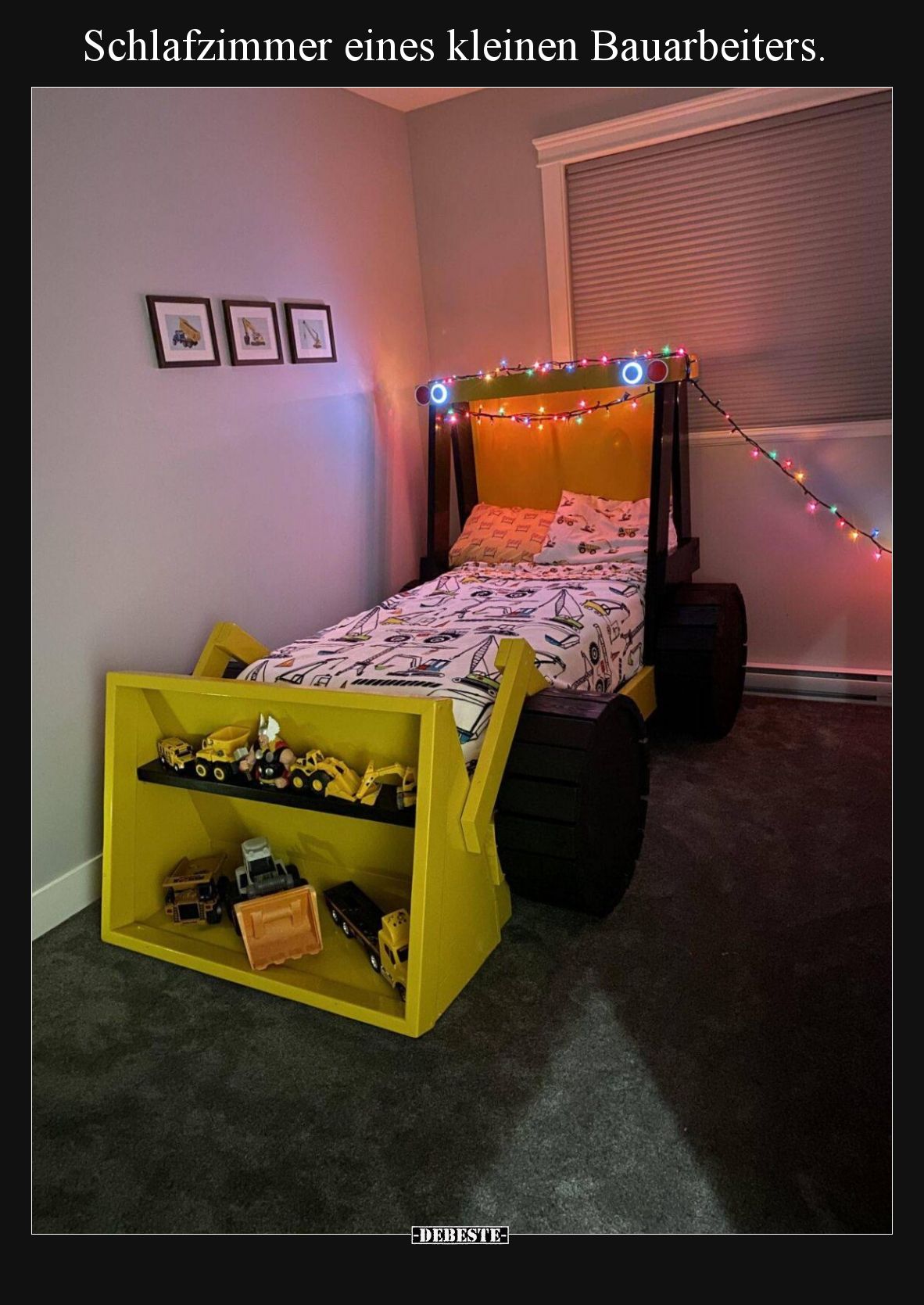 Schlafzimmer eines kleinen Bauarbeiters.