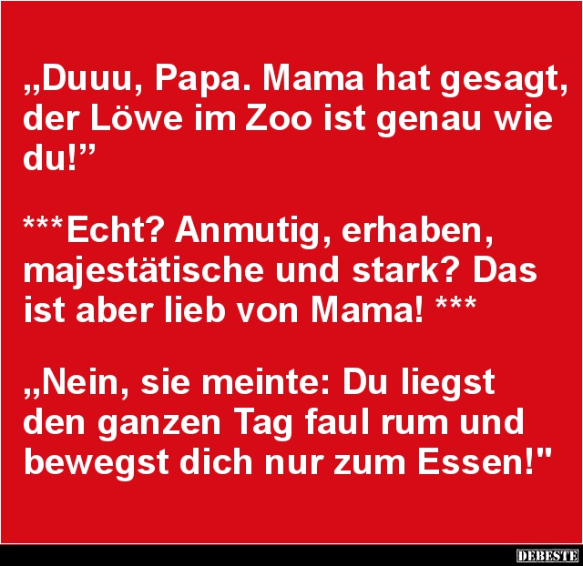 Duuu, Papa. Mama hat gesagt, der Löwe im Zoo ist.. - Lustige Bilder | DEBESTE.de
