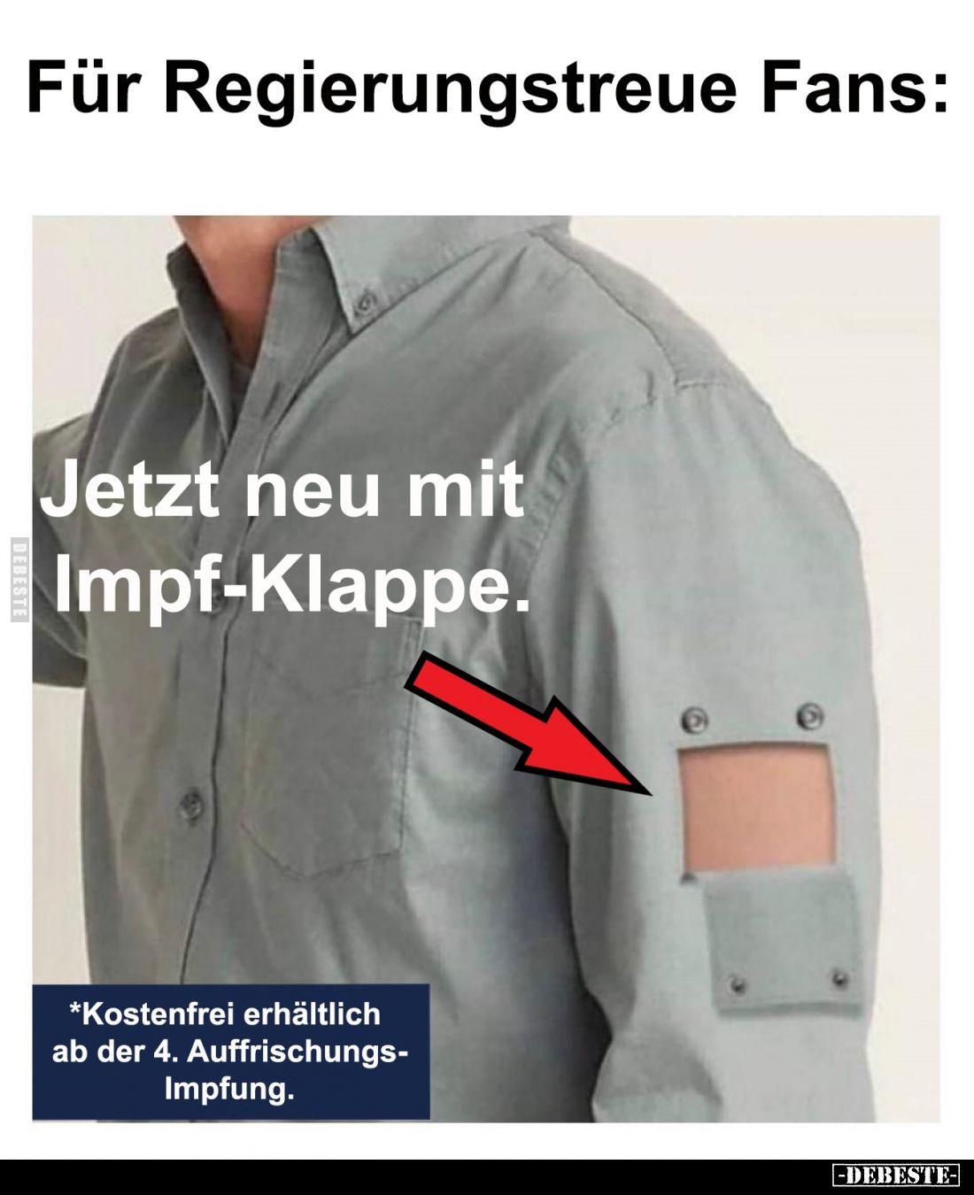 Für Regierungstreue Fans:
Jetzt neu mit Impf-Klappe.
*Kostenfrei erhältlich ab der 4. Auffrischungs-Impfung.