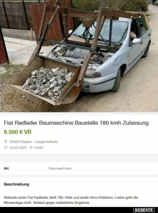 Fiat Radlader Baumaschine Baustelle 180 kmh Zulassung.. - Lustige Bilder | DEBESTE.de