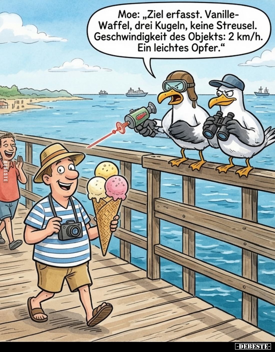 Moe: "Ziel erfasst. Vanille-Waffel, drei Kugeln, keine Streusel. Geschwindigkeit des Objekts: 2 km/h. Ein leichtes Opfer...