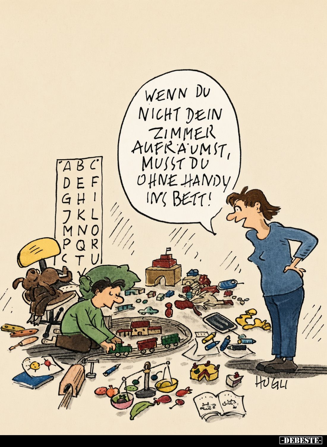Wenn du nicht dein Zimmer aufräumst, musst du ohne Handy ins Bett!