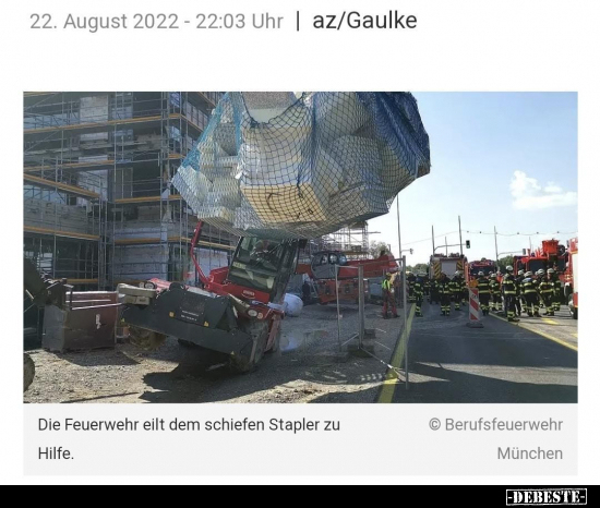 Die Feuerwehr eilt dem schiefen Stapler zu Hilfe... - Lustige Bilder | DEBESTE.de