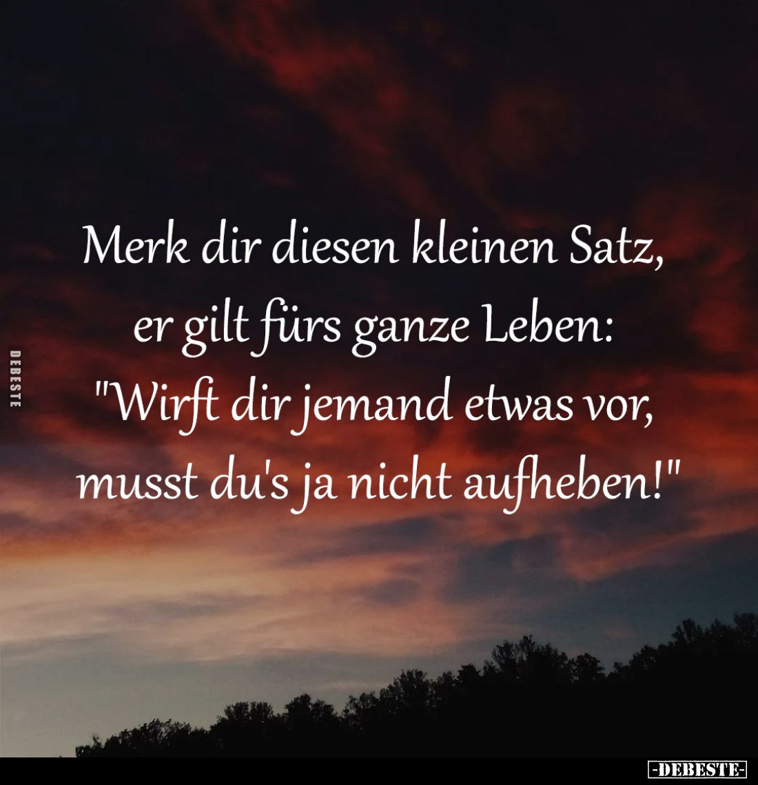 Merk dir diesen kleinen Satz, 
er gilt fürs ganze Leben: 
"Wirft dir jemand etwas vor, 
musst du's ja nicht aufheben!...