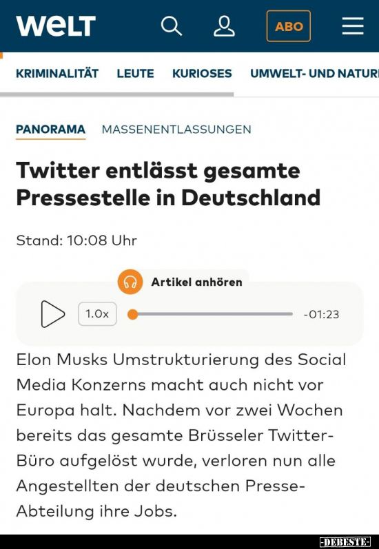 Twitter entlässt gesamte Pressestelle in Deutschland.. - Lustige Bilder | DEBESTE.de