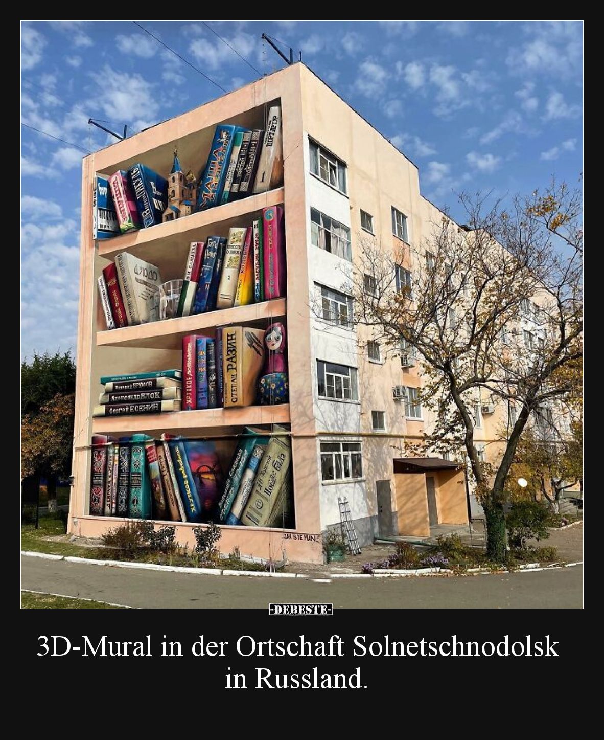 3D-Mural in der Ortschaft Solnetschnodolsk in Russland.