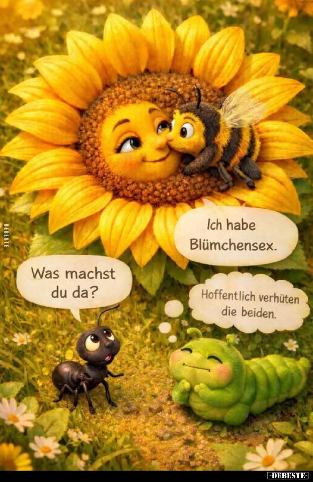 Was machst du da? Ich habe Blümchensex.
Hoffentlich verhüten die beiden.