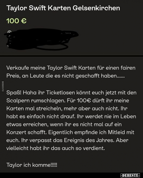 Taylor Swift Karten Gelsenkirchen.. - Lustige Bilder | DEBESTE.de