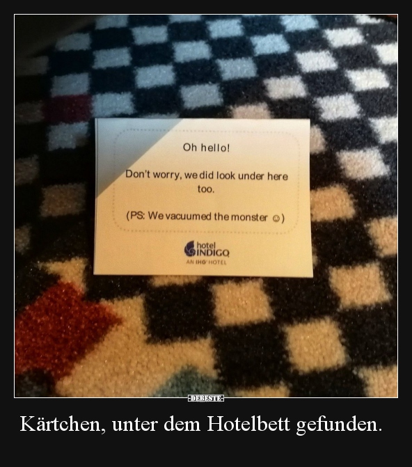 Kärtchen, unter dem Hotelbett gefunden...