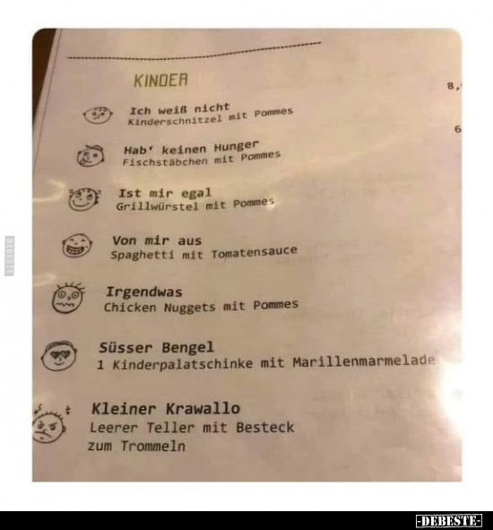 Kinder Menu.. - Lustige Bilder | DEBESTE.de