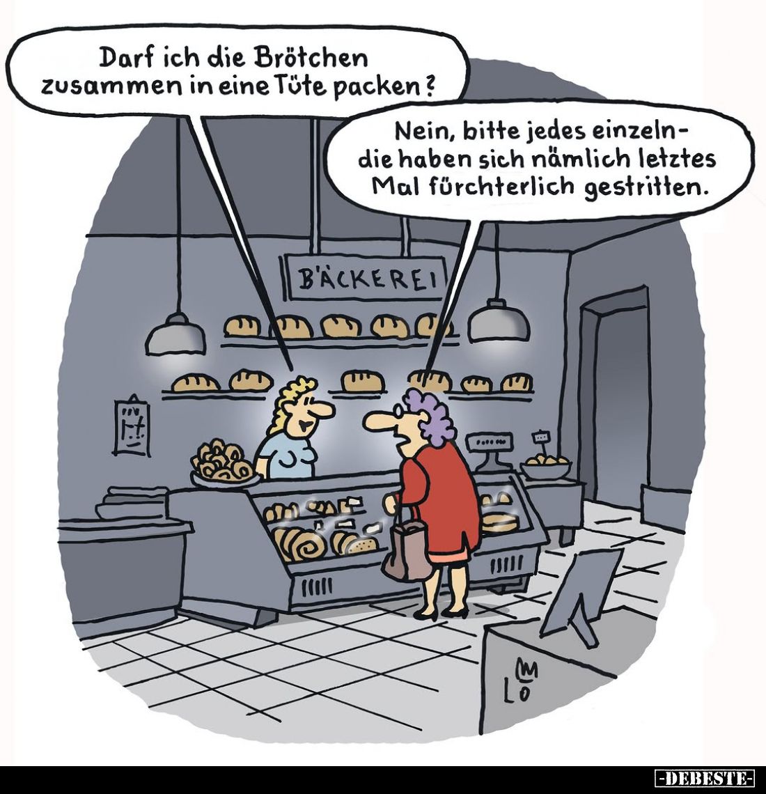 Darf ich die Brötchen zusammen in eine Tüte packen? Nein, bitte jedes einzeln - die haben sich nämlich letztes Mal fürchterli...