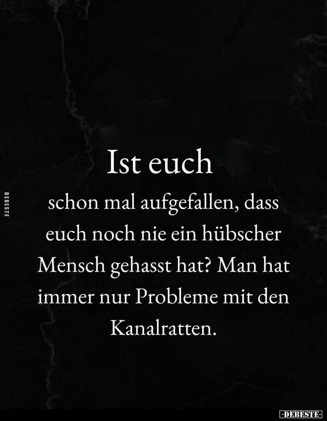 Ist euch schon mal aufgefallen, dass euch noch nie ein hübscher Mensch gehasst hat?
Man hat immer nur Probleme mit den Kanal...