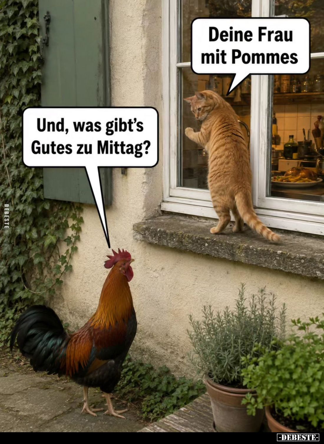 Und, was gibt’s Gutes zu Mittag? -
Deine Frau mit Pommes
