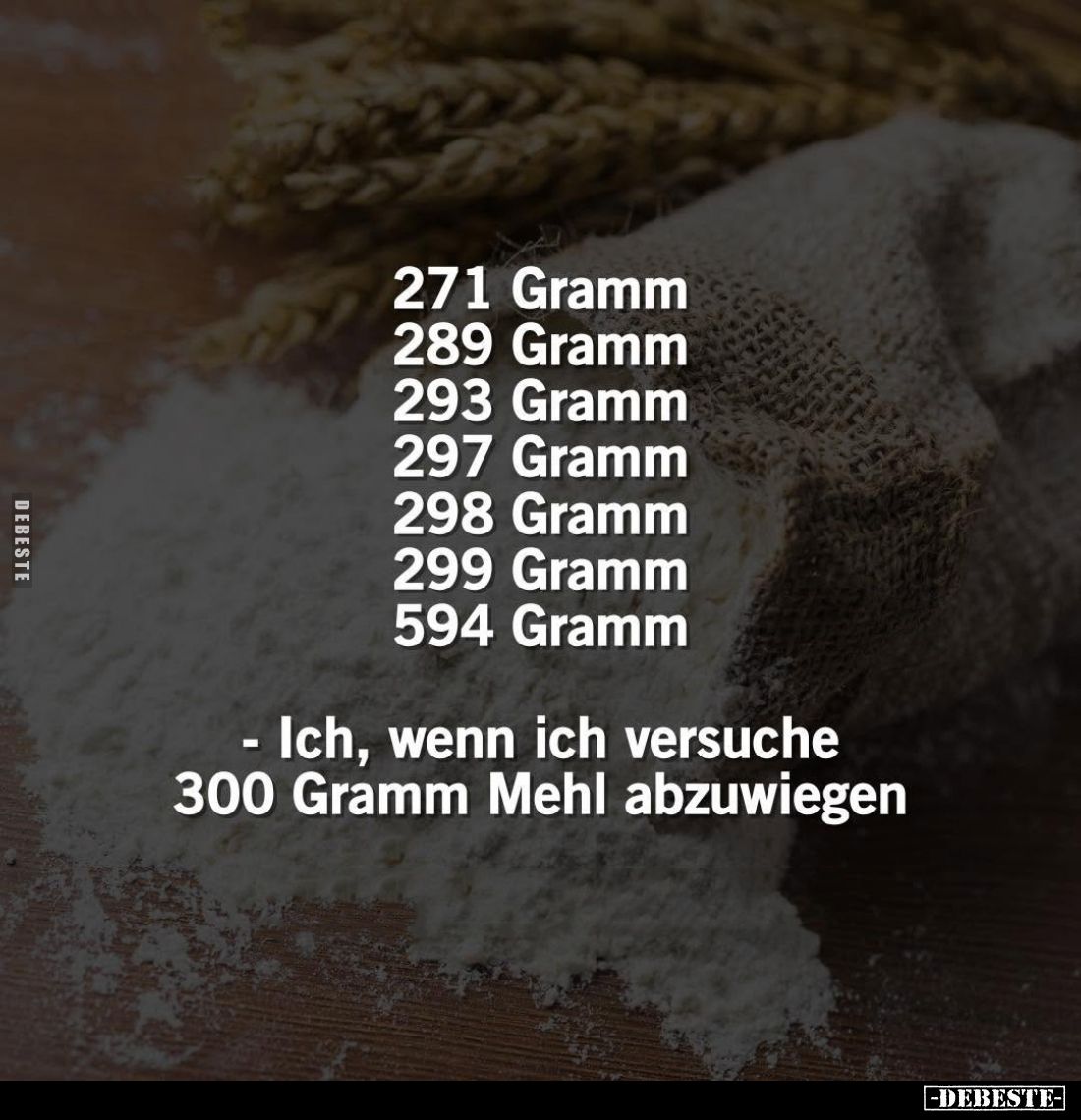Ich, wenn ich versuche 300 Gramm Mehl abzuwiegen.