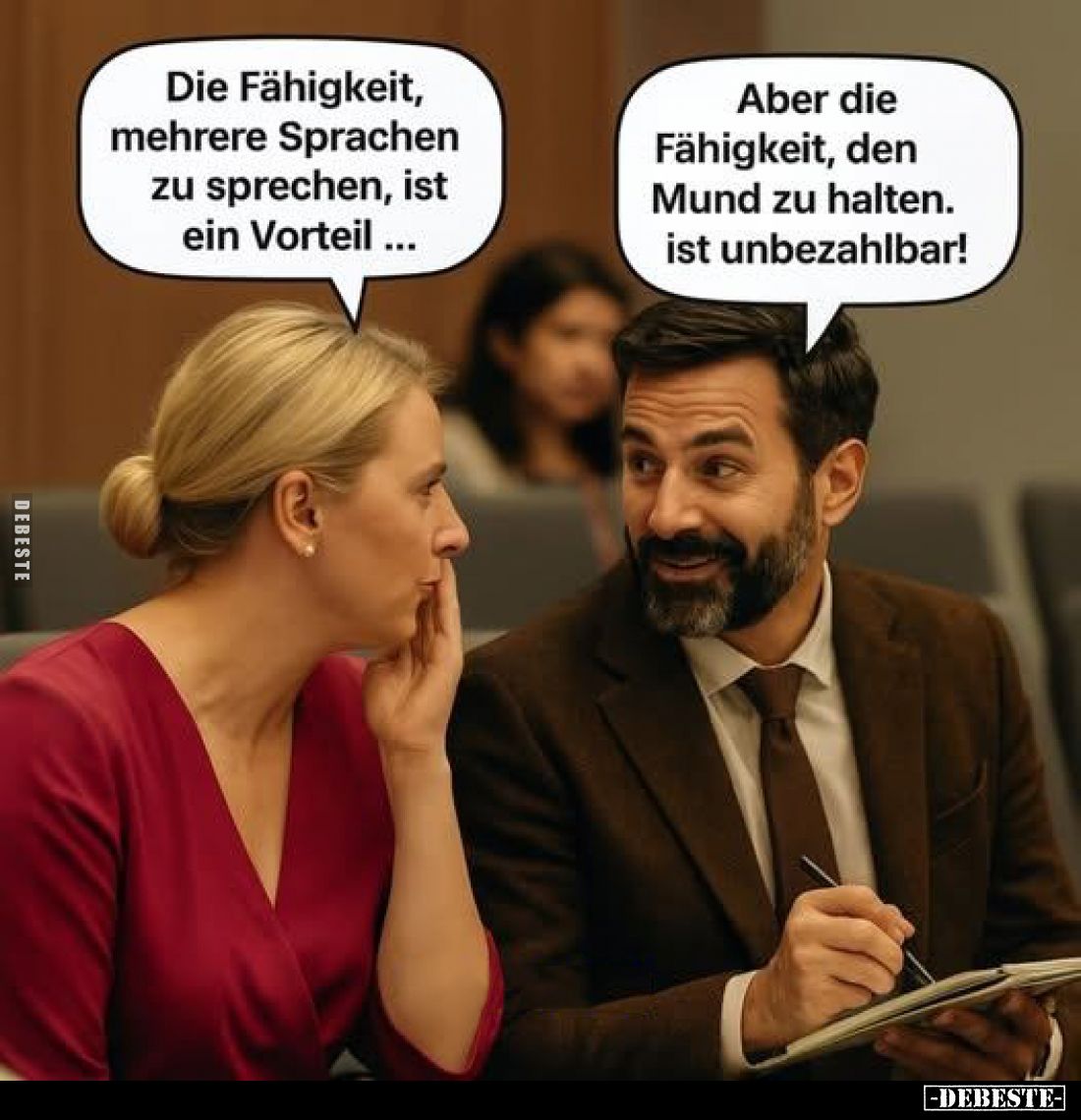 Die Fähigkeit, mehrere Sprachen zu sprechen, ist ein Vorteil ...
Aber die Fähigkeit, den Mund zu halten. ist unbezahlbar!