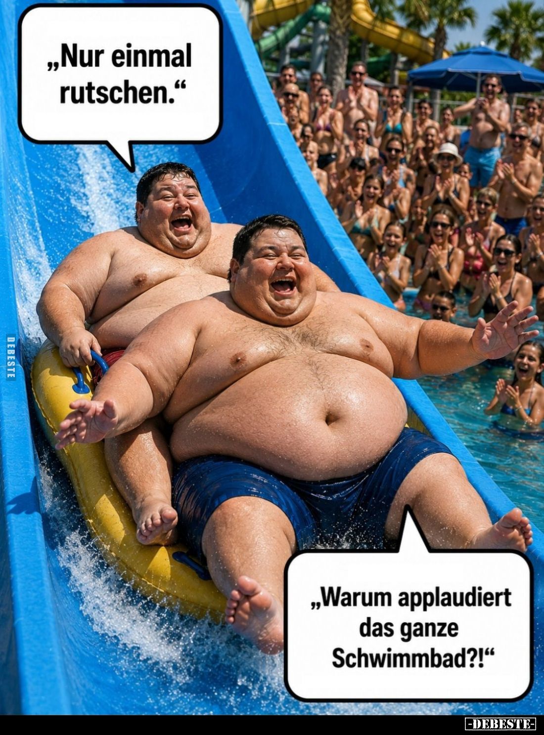 "Nur einmal rutschen."
-
"Warum applaudiert das ganze Schwimmbad?!"
