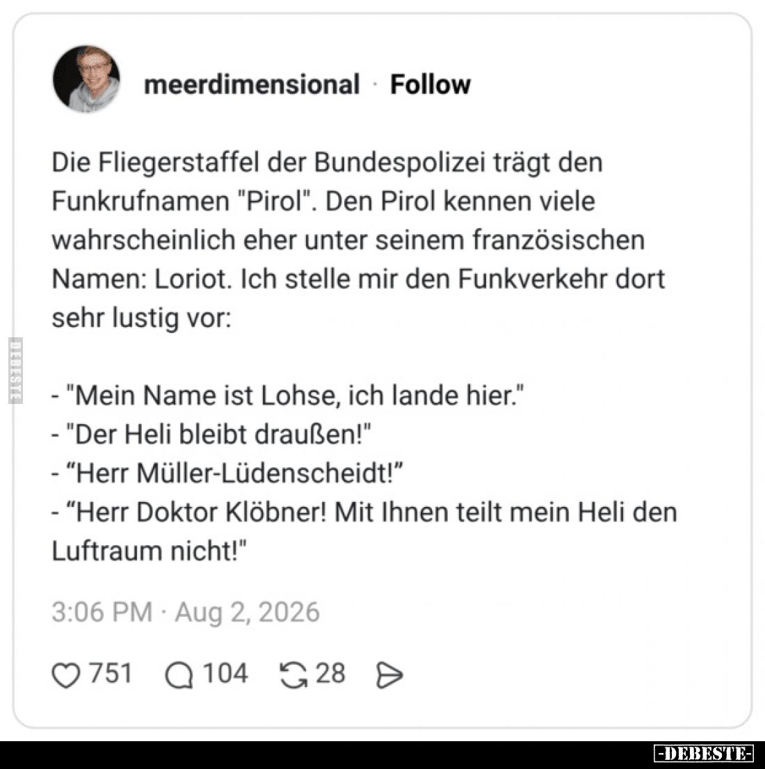 Die Fliegerstaffel der Bundespolizei trägt den Funkrufnamen.. - Lustige Bilder | DEBESTE.de