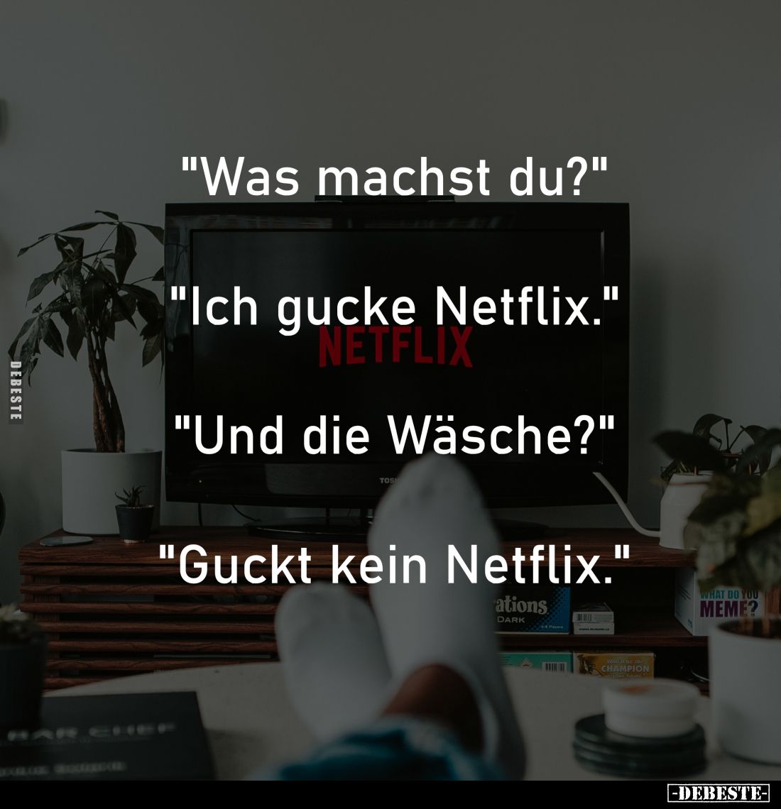 "Was machst du?"
-
"Ich gucke Netflix."
-
"Und die Wäsche?"
-
"Guckt kein Netflix.&q...