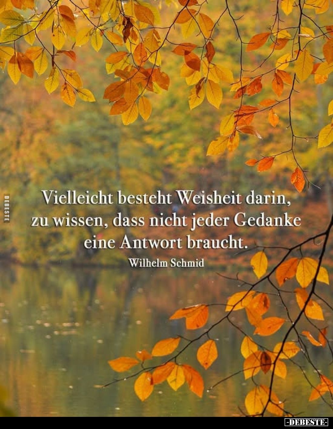 Vielleicht besteht Weisheit darin,
zu wissen, dass nicht jeder Gedanke
eine Antwort braucht.
Wilhelm Schmid