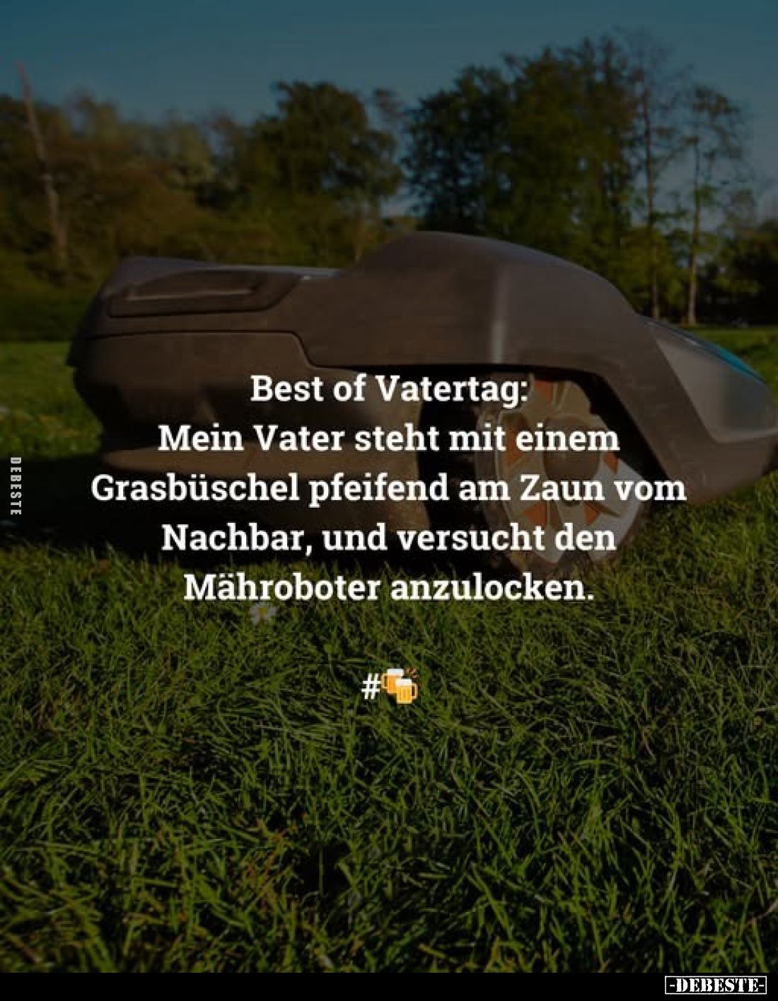 Best of Vatertag:
Mein Vater steht mit einem Grasbüschel pfeifend am Zaun vom Nachbar, und versucht den Mähroboter anzulocke...