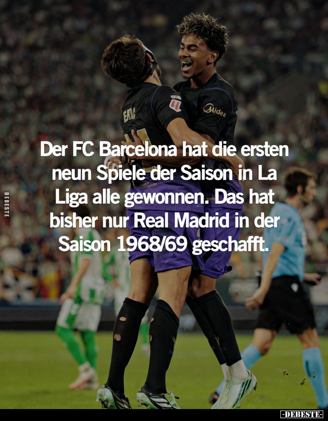 Der FC Barcelona hat die ersten neun Spiele der Saison in La Liga alle gewonnen.
Das hat bisher nur Real Madrid in der Saiso...