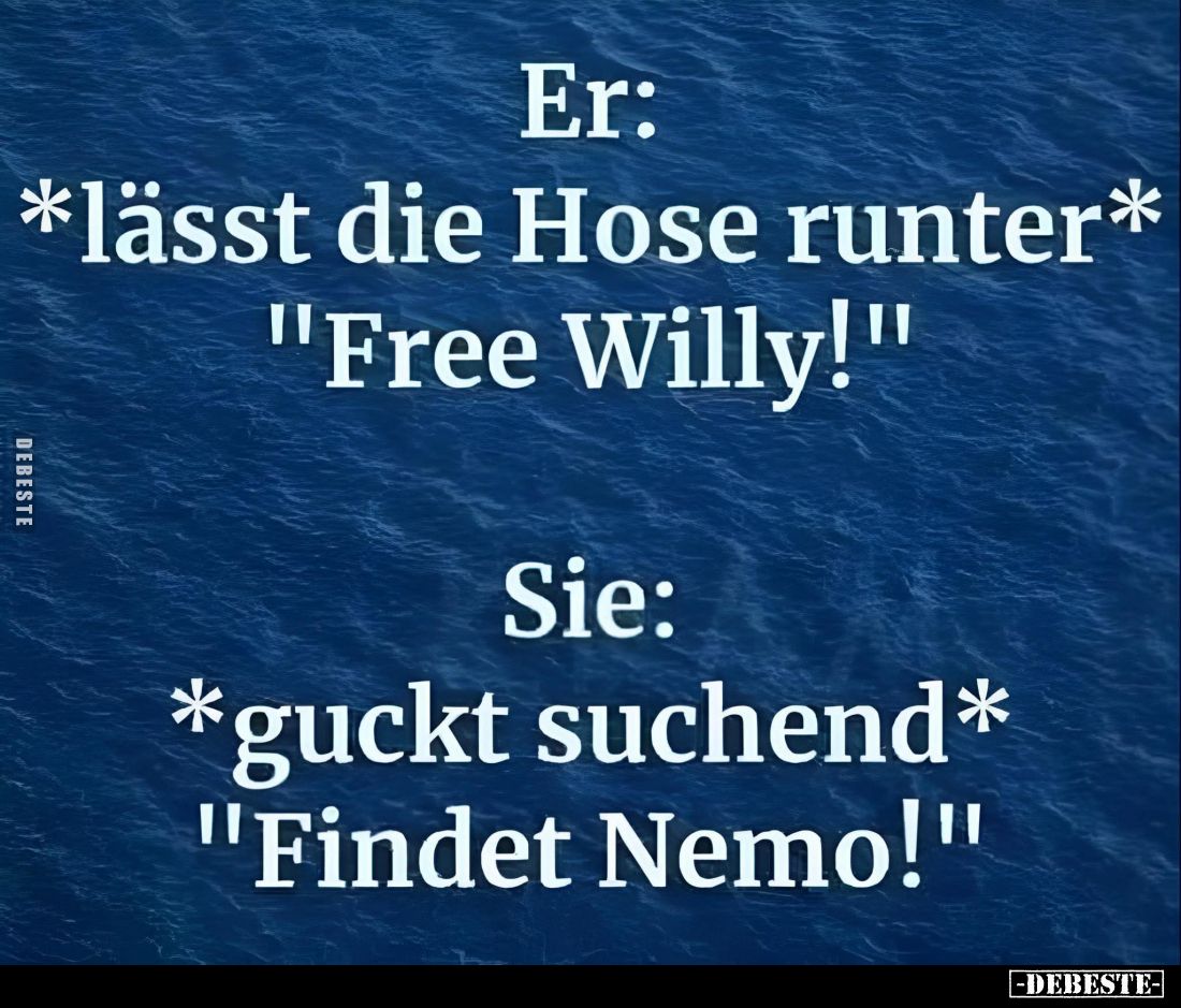 Er: *lässt die Hose runter* "Free Willy!" Sie: *guckt suchend*... - Lustige Bilder | DEBESTE.de