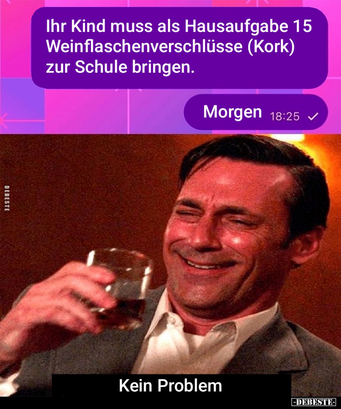 Ihr Kind muss als Hausaufgabe 15 Weinflaschenverschlüsse (Kork) zur Schule bringen.