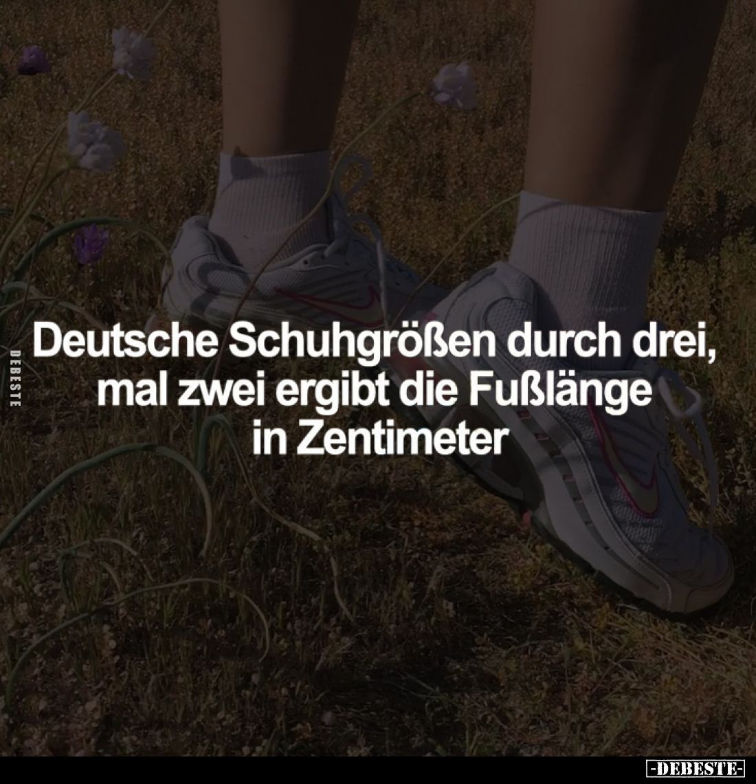 Deutsche Schuhgrößen durch drei, mal zwei ergibt die Fußlänge in Zentimeter.
