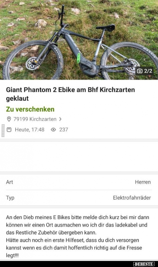 Giant Phantom 2 Ebike am Bhf Kirchzarten geklaut.. - Lustige Bilder | DEBESTE.de