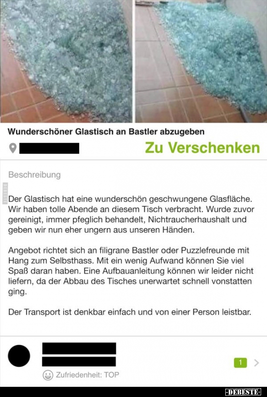 Wunderschöner Glastisch an Bastler abzugeben.. - Lustige Bilder | DEBESTE.de