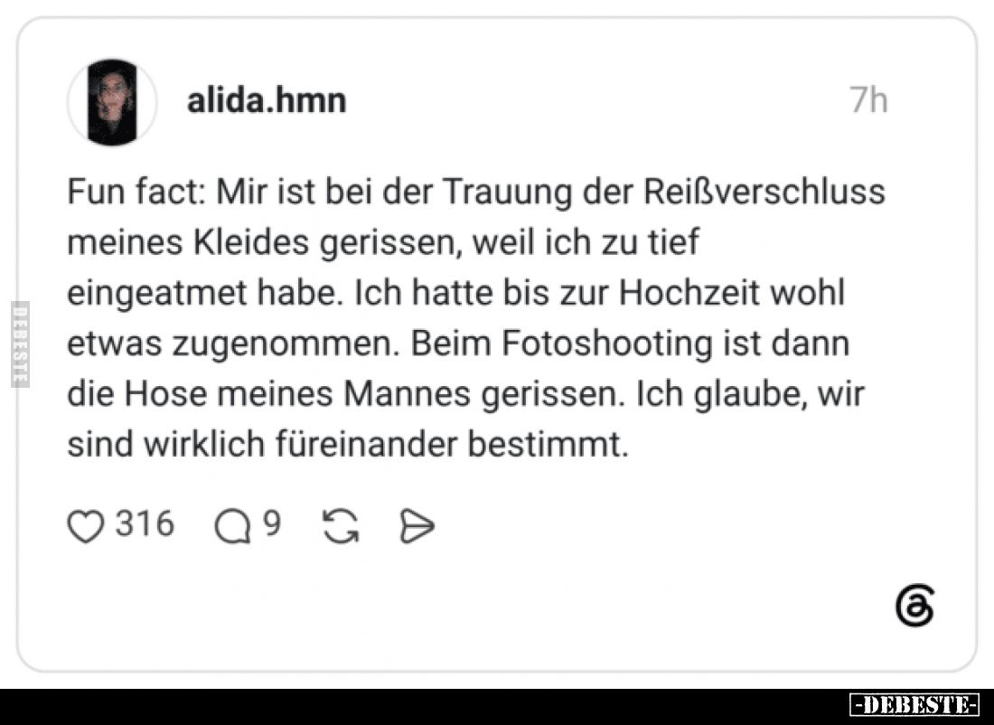 Fun fact: Mir ist bei der Trauung der Reißverschluss meines Kleides gerissen, weil ich zu tief eingeatmet habe.
Ich hatte bi...