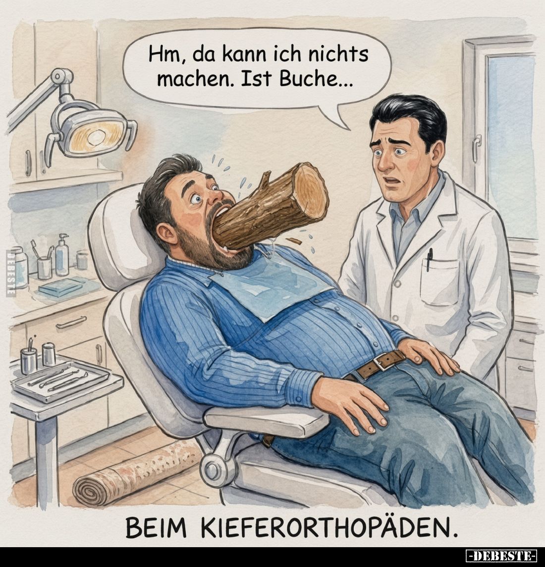 Hm, da kann ich nichts machen. Ist Buche...
BEIM KIEFERORTHOPÄDEN.