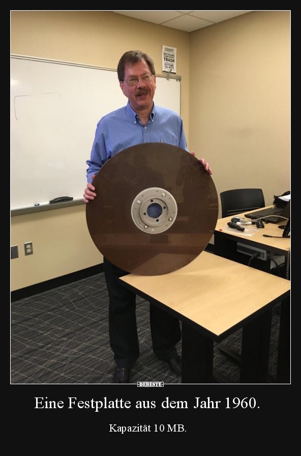 Eine Festplatte aus dem Jahr 1960. Kapazität 10 MB.