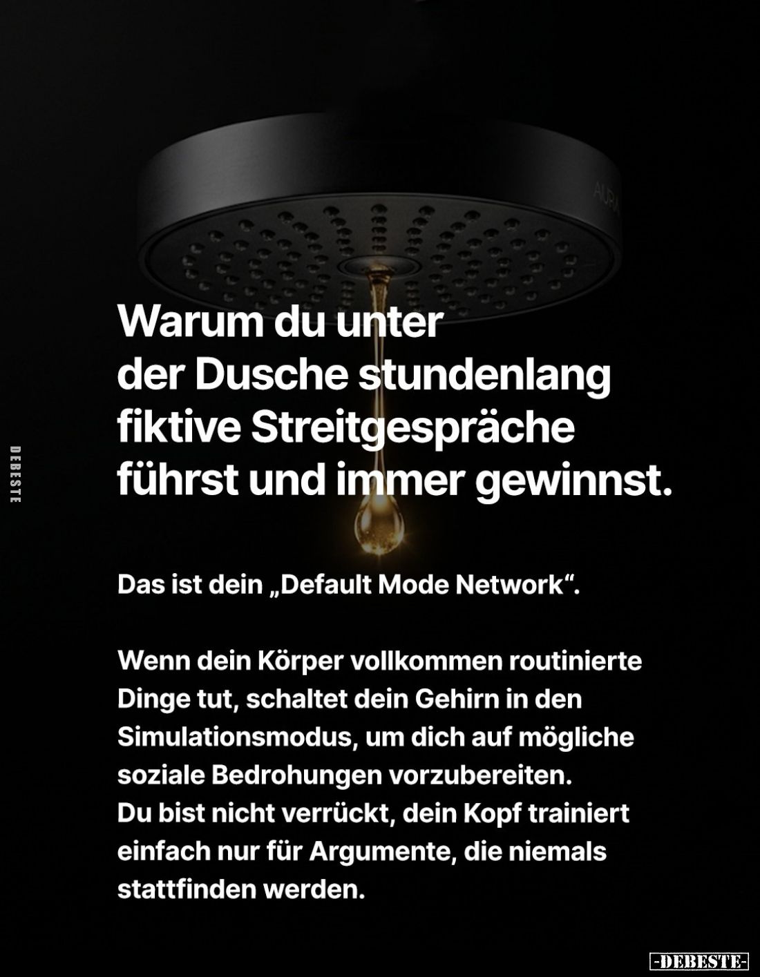 Warum du unter der Dusche stundenlang fiktive Streitgespräche führst und immer gewinnst. -
Das ist dein "Default Mode N...