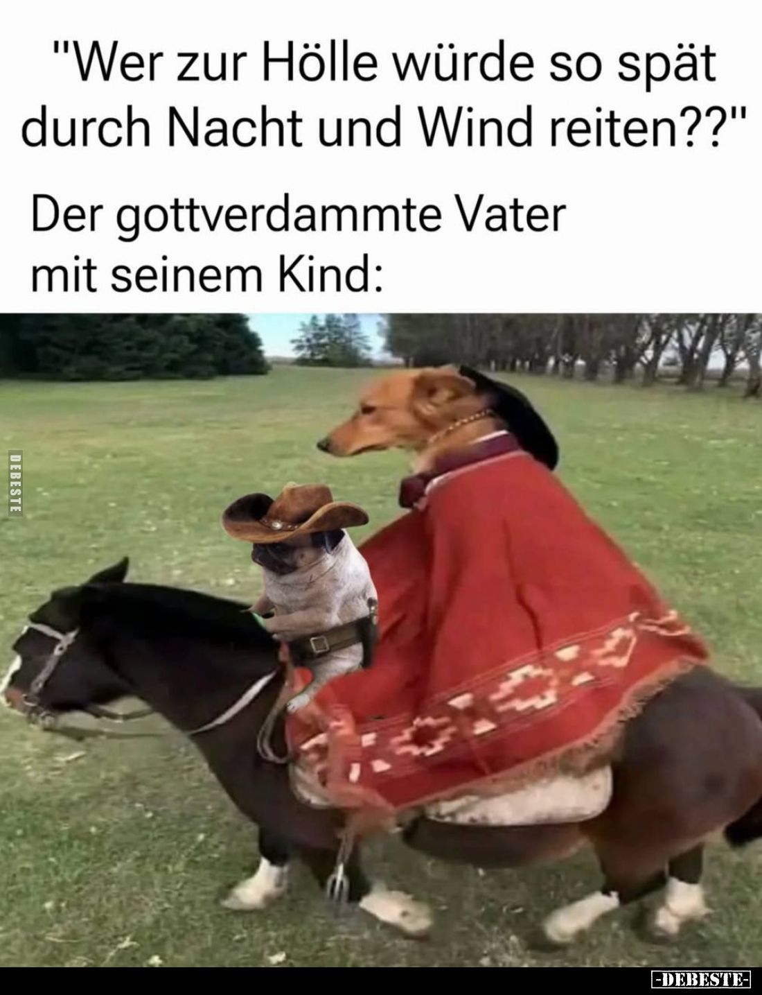 "Wer zur Hölle würde so spät durch Nacht und Wind reiten??" -
Der gottverdammte Vater mit seinem Kind: