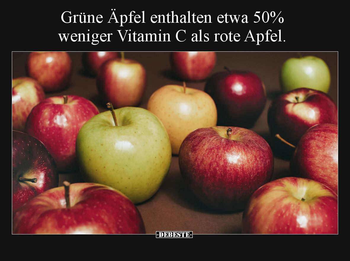 Grüne Äpfel enthalten etwa 50% weniger Vitamin C als rote Apfel.