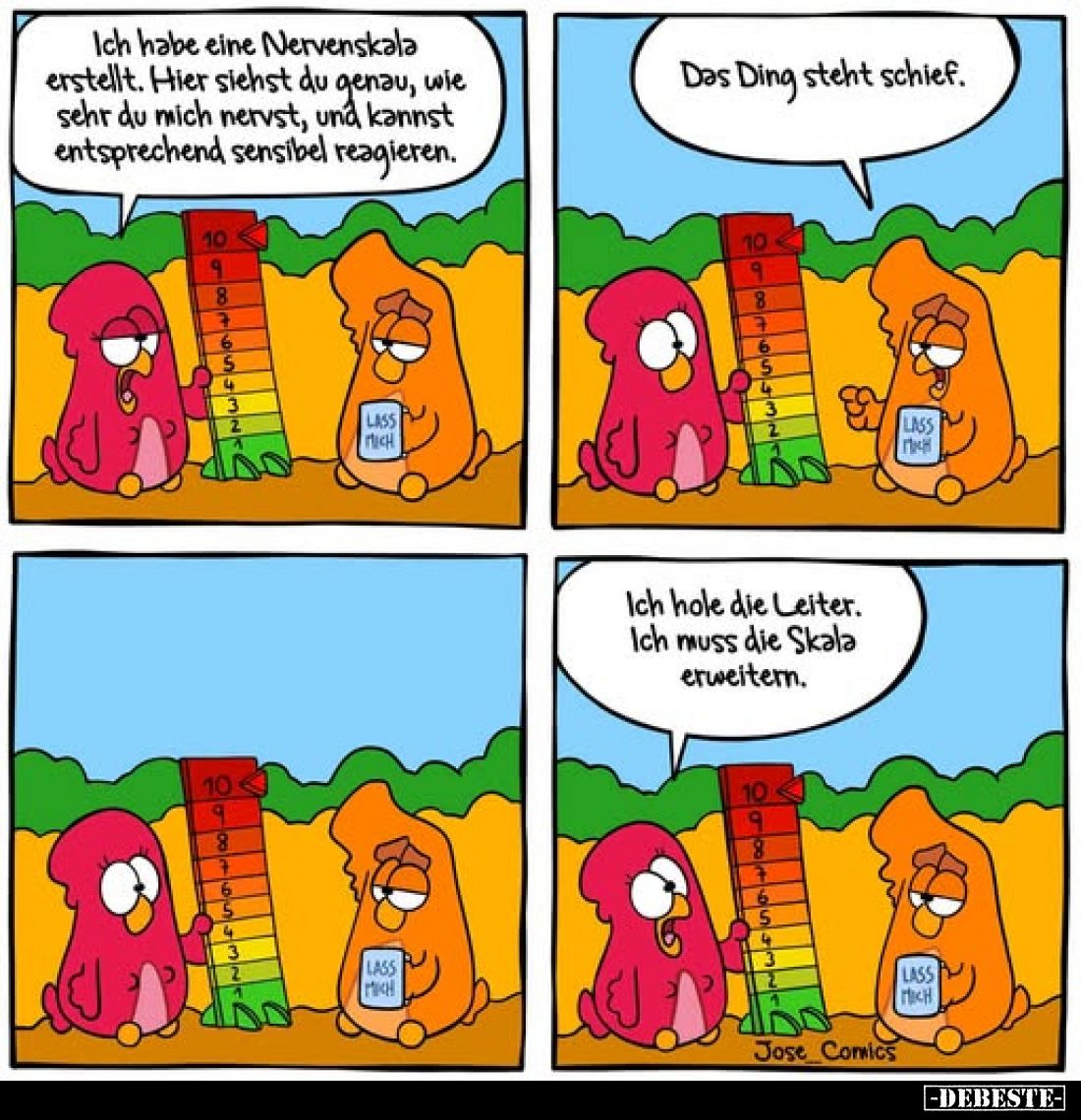 Ich habe eine Nervenskala erstellt. Hier siehst du genau, wie sehr du mich nervst, und kannst entsprechend sensibel reagieren...