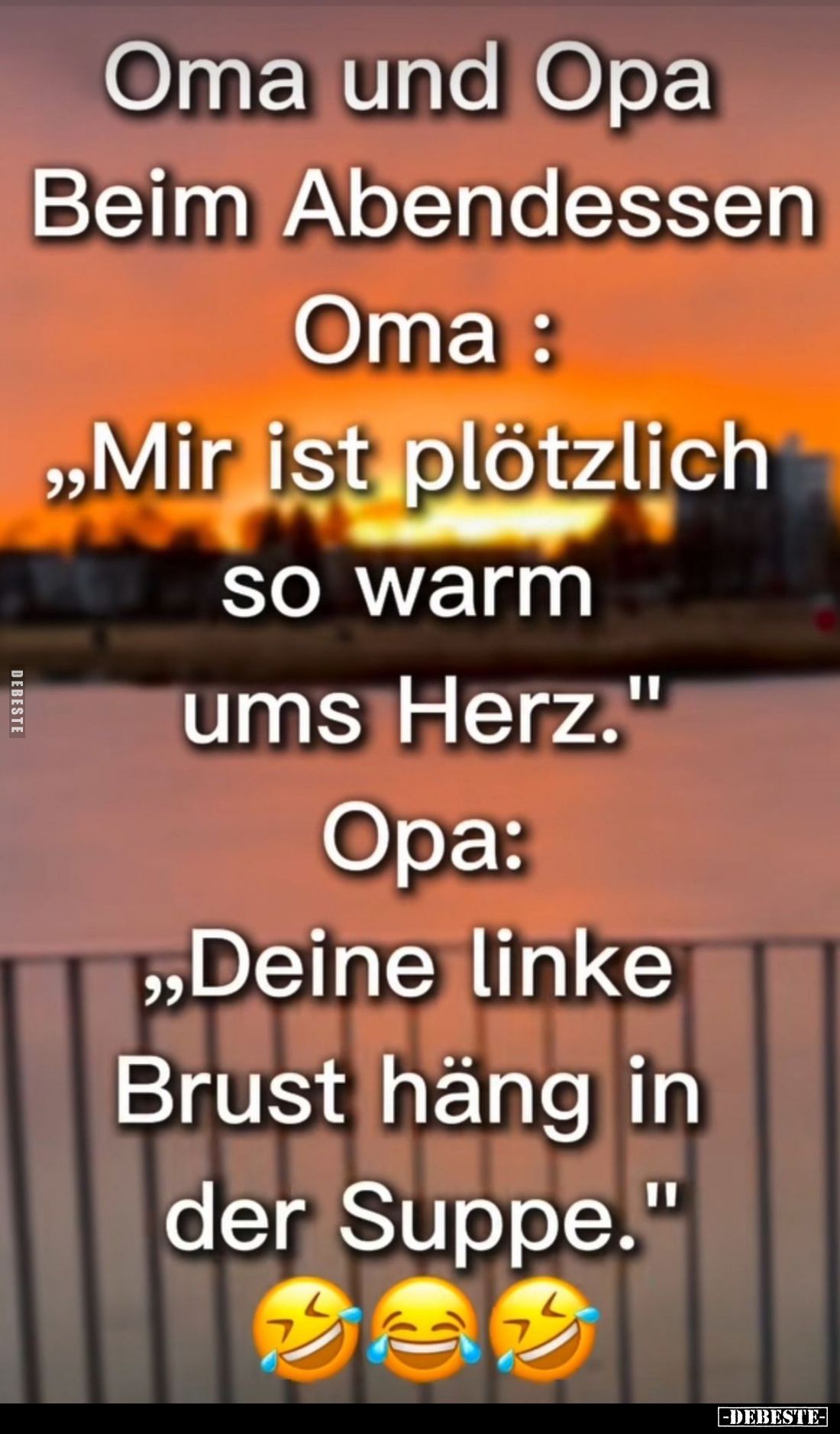 Oma und Opa Beim Abendessen Oma: "Mir ist plötzlich so warm ums Herz." - Opa: "Deine linke Brust häng in der S...