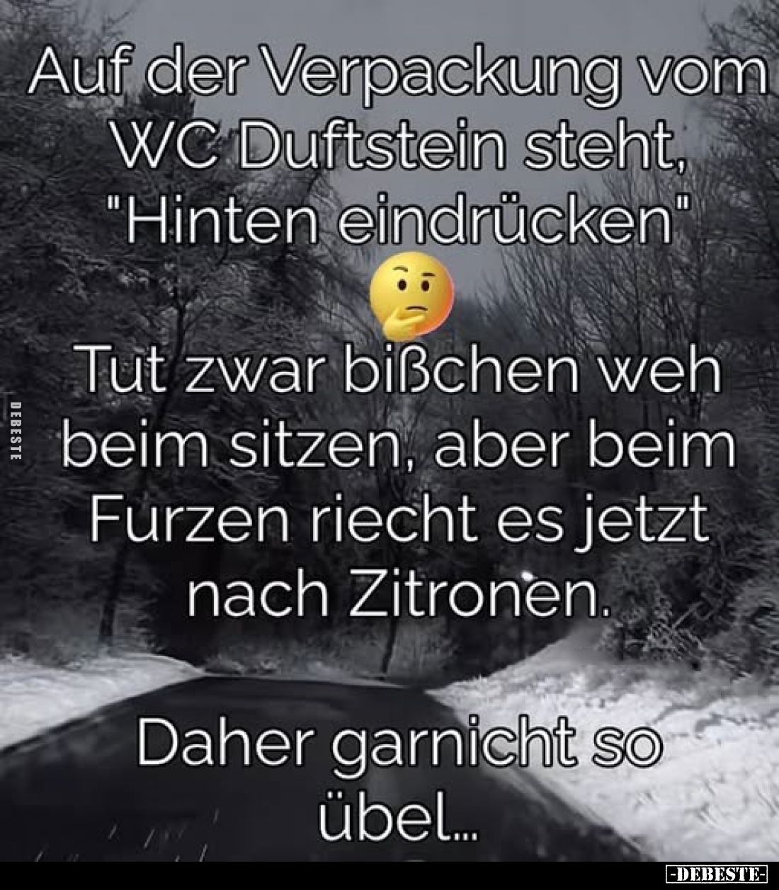 Auf der Verpackung vom WC Duftstein steht, "Hinten eindrücken"
Tut zwar bißchen weh beim sitzen, aber beim Furzen ...