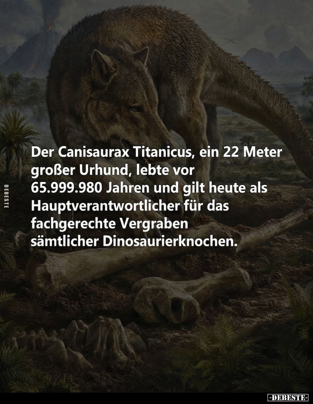 Der Canisaurax Titanicus, ein 22 Meter großer Urhund, lebte vor 65.999.980 Jahren und gilt heute als Hauptverantwortlicher fü...