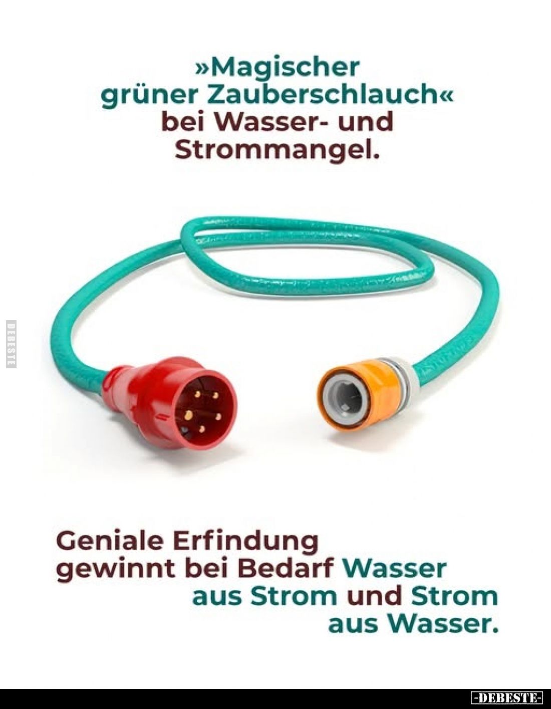 >>Magischer grüner Zauberschlauch<< bei Wasser- und Strommangel.
Geniale Erfindung gewinnt bei Bedarf Wasser aus...
