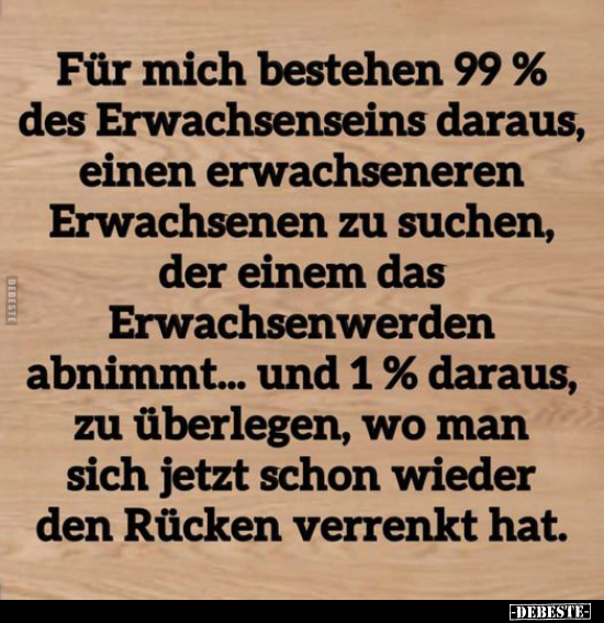 Für mich bestehen 99% des Erwachsenseins daraus, einen.. - Lustige Bilder | DEBESTE.de