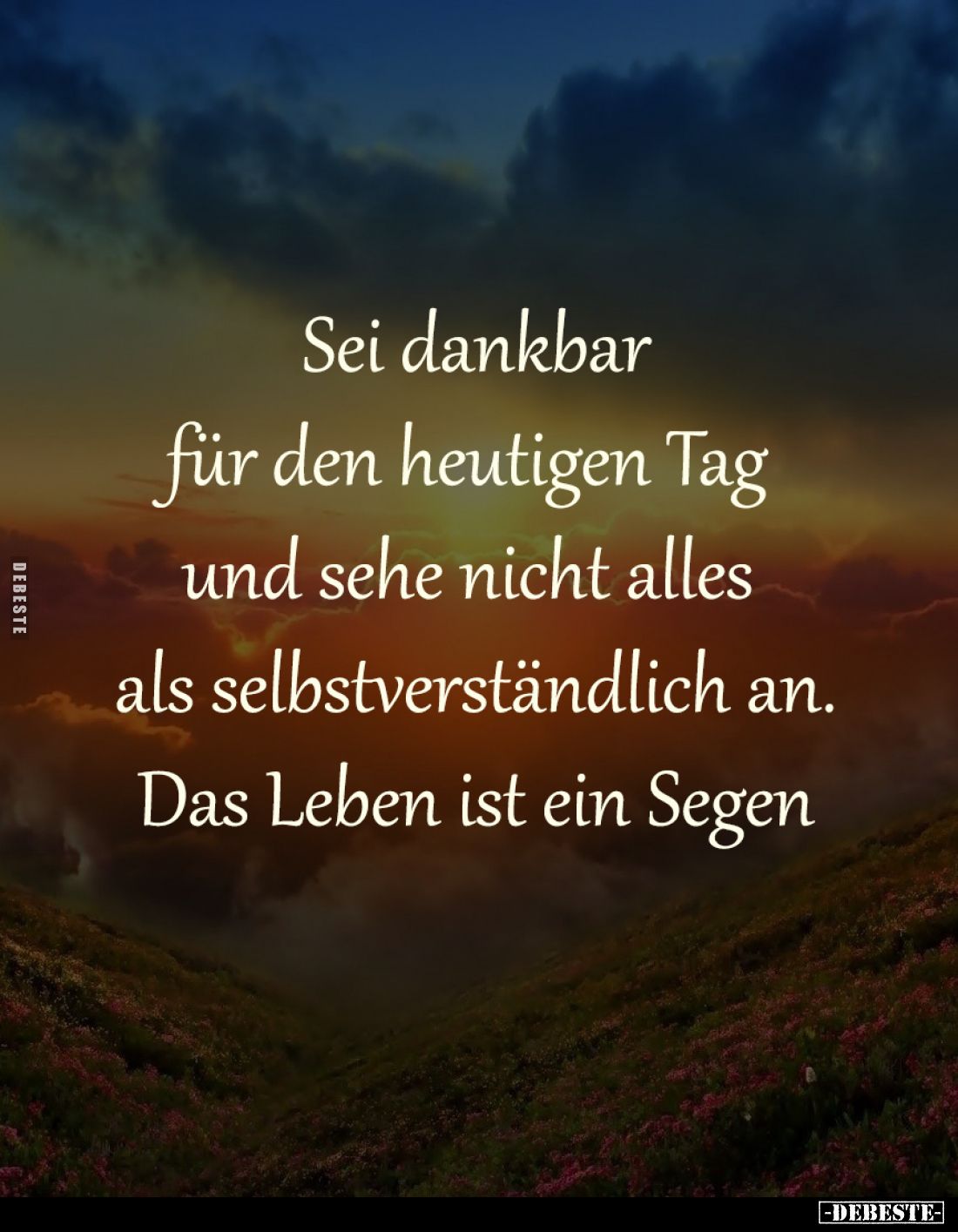 Sei dankbar
für den heutigen Tag 
und sehe nicht alles 
als selbstverständlich an.
Das Leben ist ein Segen.