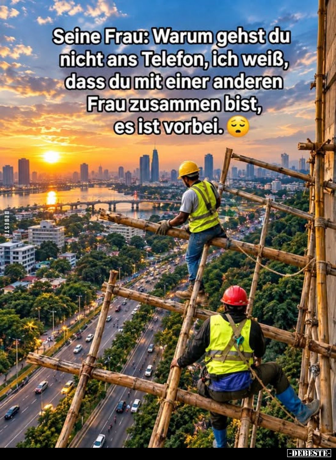 Seine Frau: Warum gehst du nicht ans Telefon, ich weiß, dass du mit einer anderen Frau zusammen bist, es ist vorbei.