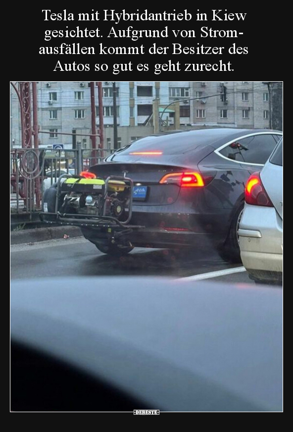 Tesla mit Hybridantrieb in Kiew gesichtet. Aufgrund von.. - Lustige Bilder | DEBESTE.de