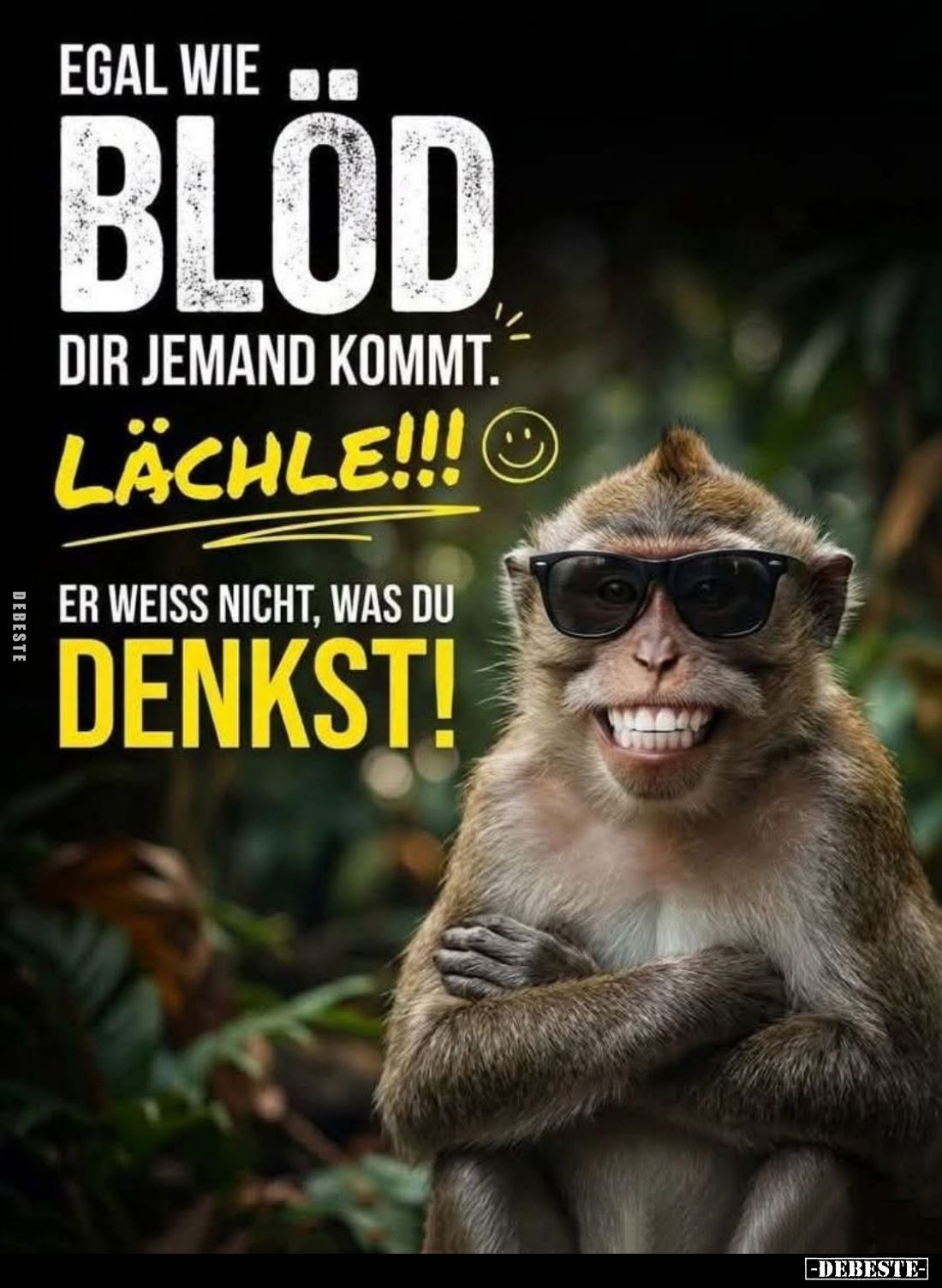 Egal wie blöd dir jemand kommt. Lächle!!!
Er weiss nicht, was du denkst!