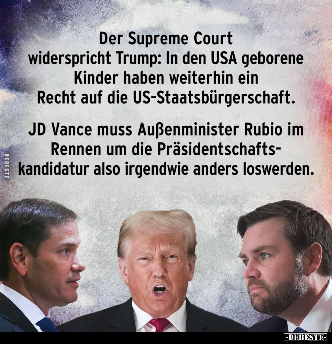 Der Supreme Court widerspricht Trump: In den USA geborene Kinder haben weiterhin ein Recht auf die US-Staatsbürgerschaft.
JD...
