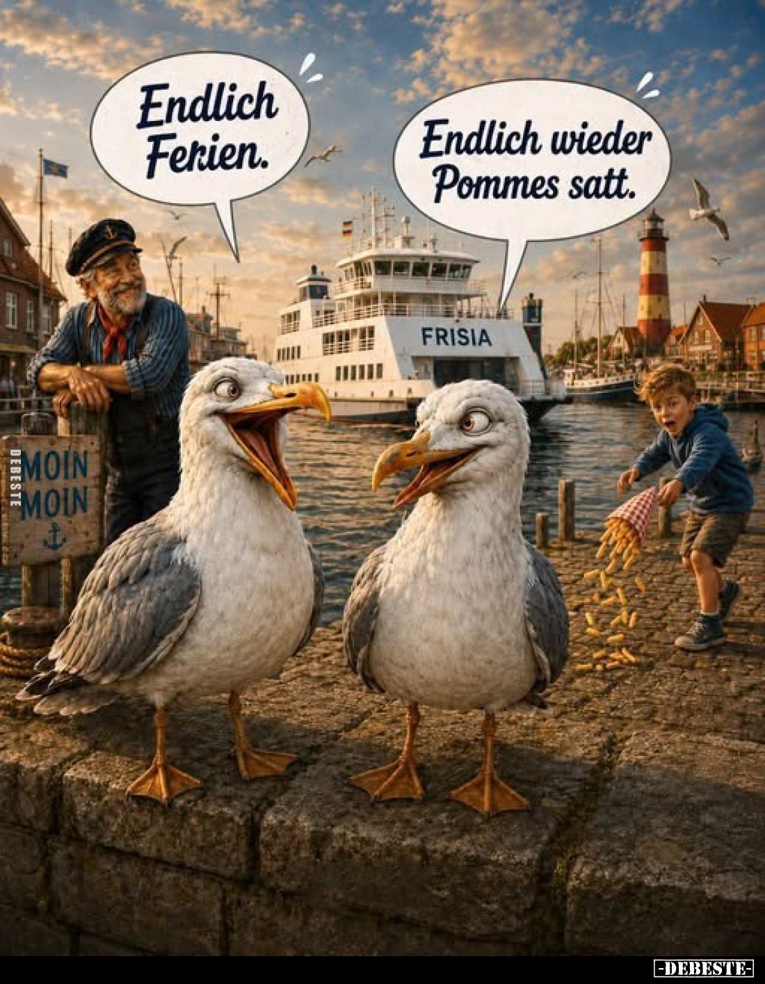 Endlich Ferien.
-
Endlich wieder Pommes satt.
